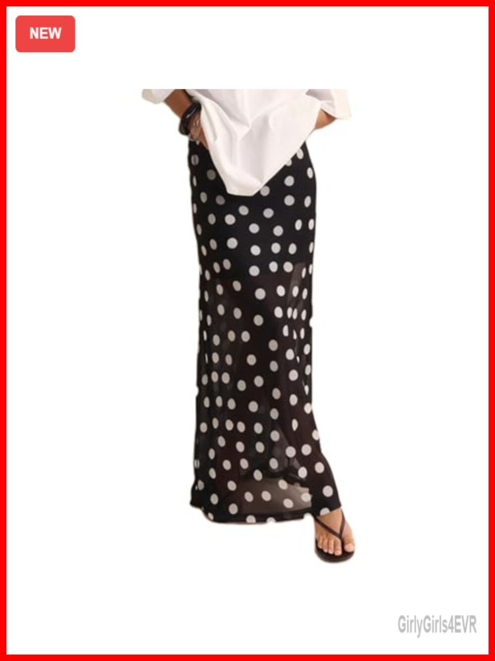 High Waist Polka Dot Maxi Skirt Sheer Mesh Flowy 100% Polyester